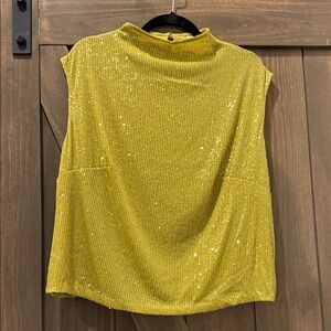 Anthropologie Lime Green  Sequin Blouse